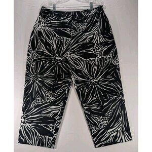 Talbots Black White Floral High Rise Wide Leg Stretch Capri Pant Womens 14